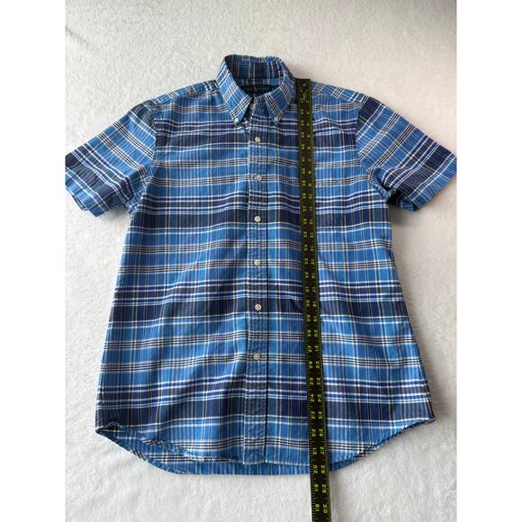Ralph Lauren Men Short Sleeve Button Down Size Medium Blue Plaid Brown Pony - Picture 7 of 7